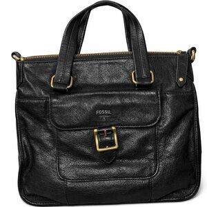 Fossil Black Leather Satchel with Gold-Tone Hardware